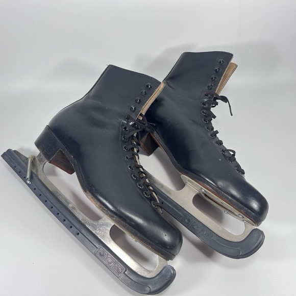 Vintage Riedell Red Wing Black Leather Ice Skates Sz 10.5 S Sheffield 220 Blades main image 5